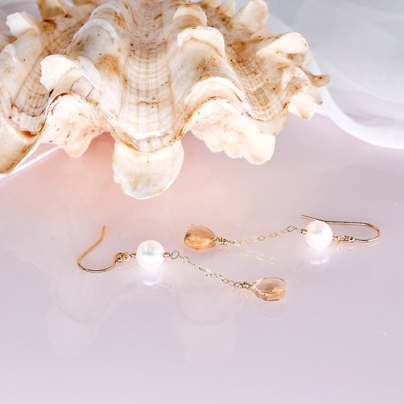 Pearl & Citrine Dangle Earrings, 14K Gold Filled Gemstone Earrings - Picture 6 of 10